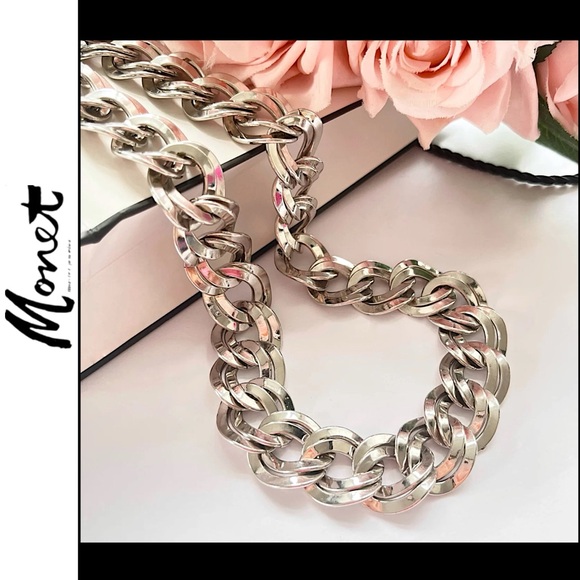 NEW RARE Vintage 80’s Monet Chunky Graduated Curb Chain Necklace - Picture 4 of 10